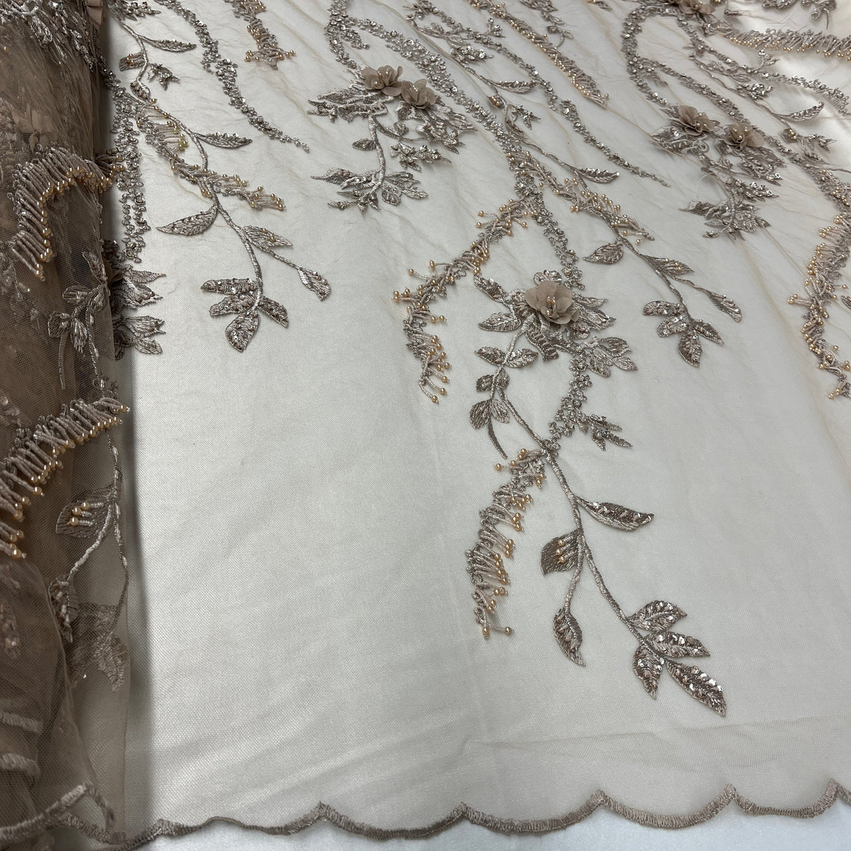 Beaded 3D Floral Lace Mesh