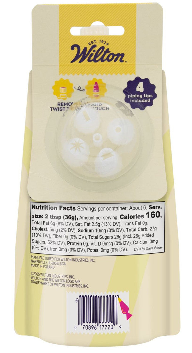 Wilton Yellow Ready-to-Use Decorator Icing Pouch with 4 Tips – 7.5 oz.