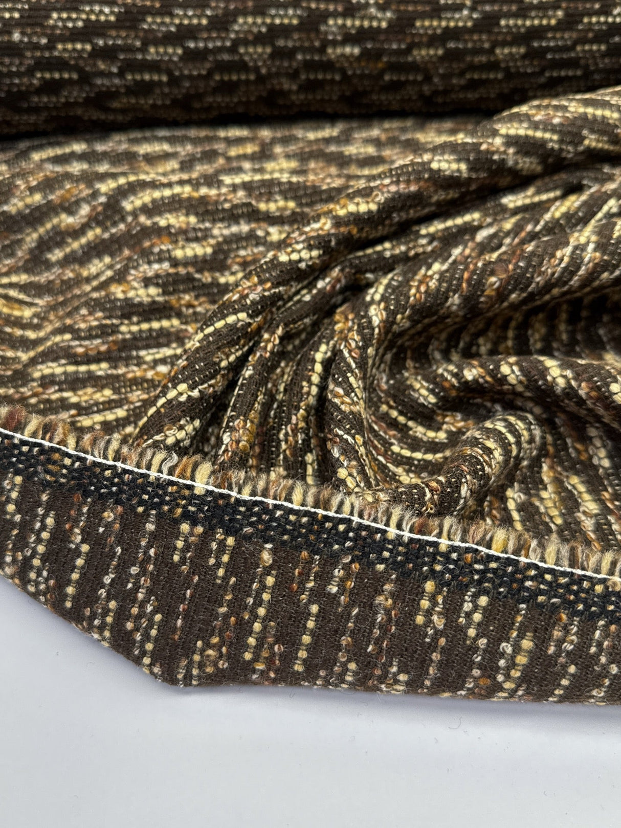 Wool Cotton Viscose Tweed Brown Beige