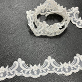 1 Yard Beaded & Corded Lace Trimming on Organza | 1.75" Wide | Elegant Embroidered Trim for Bridal, Formalwear & Costumes