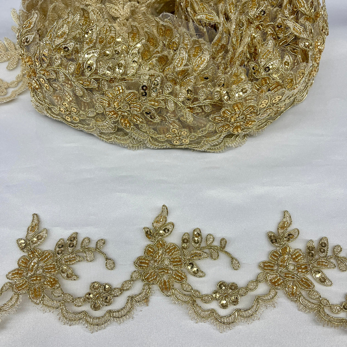 Beaded Corded Lace Trim 3" Wide