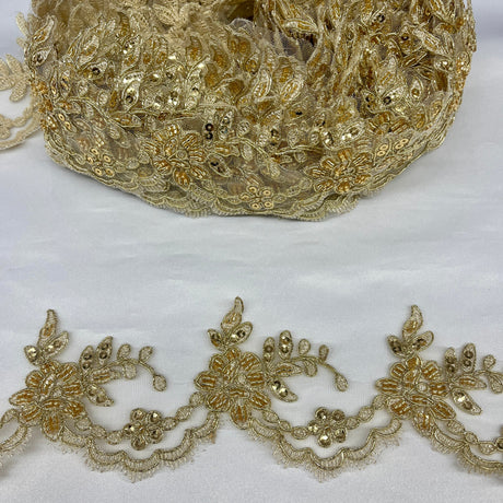 Beaded Corded Lace Trim 3" Wide