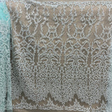 1 Yard Rose Gold Beaded Lace Fabric, Embroidered Polyester Mesh, 52" Wide,