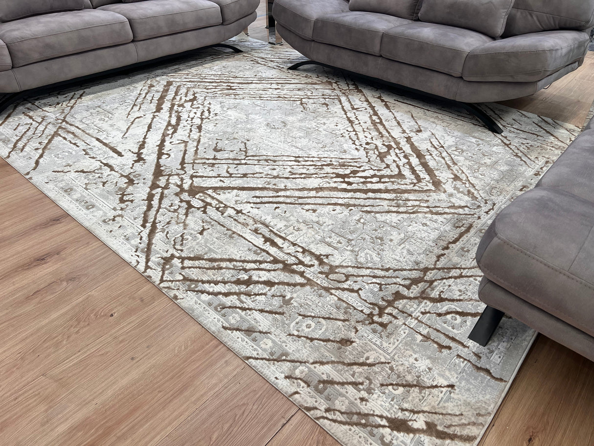 METZ 4206 Polyester Viscose Area Rug - Taupe Geometric Tone-To-Tone Mocha High-Low Pattern, 9' 8" X 13' (1 Rug)