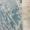 1 Yard Silver Corded Bridal Lace Fabric Embroidered on 100% Polyester Net Mesh – 51"