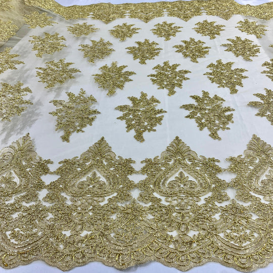 1 Yard Corded Lace Fabric Embroidered on 100% Polyester Net Mesh | Lace USA - GD-021 - Gold - 52" Wide