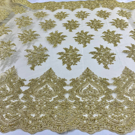 1 Yard Corded Lace Fabric Embroidered on 100% Polyester Net Mesh | Lace USA - GD-021 - Gold - 52" Wide