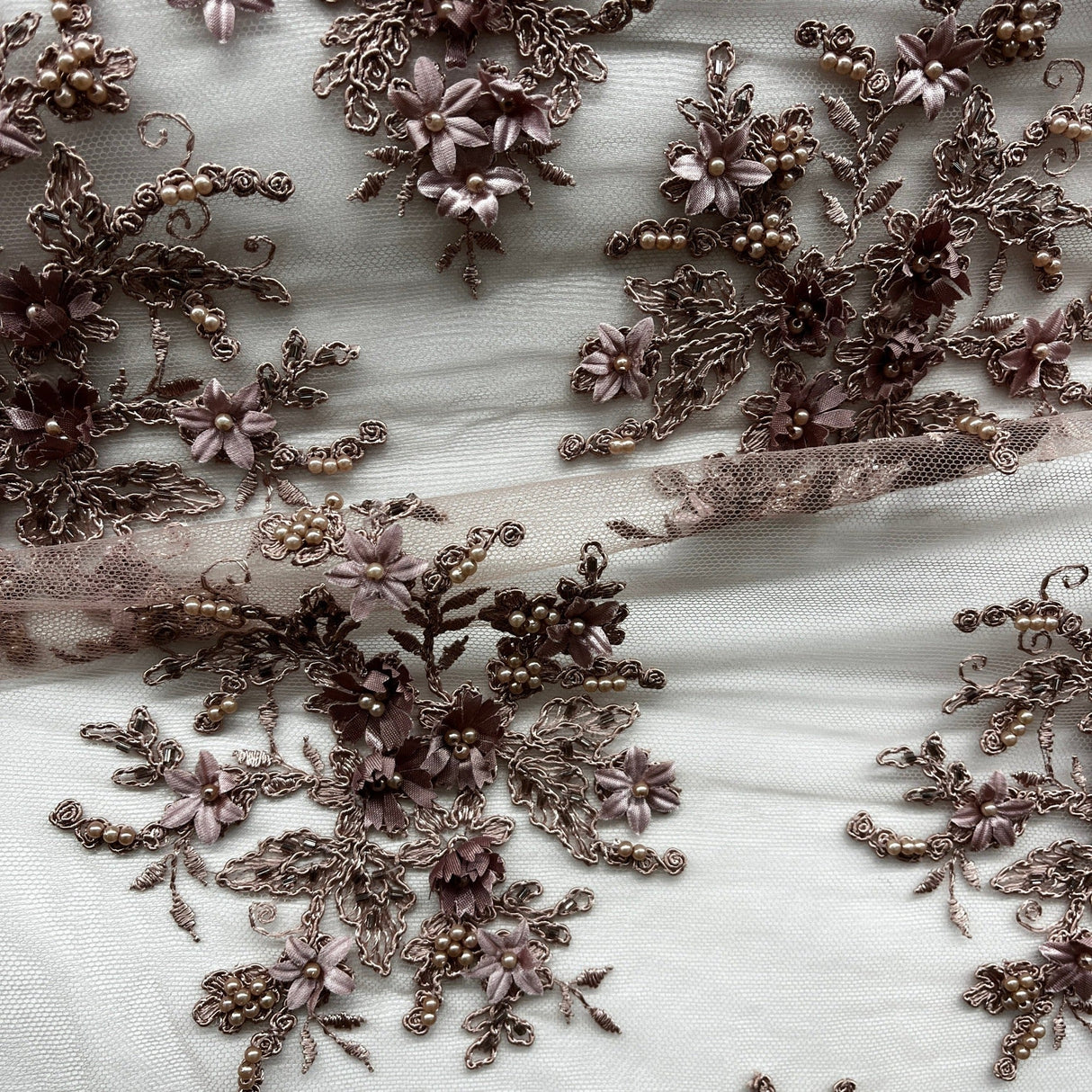 Beaded 3D Floral Lace Fabric
