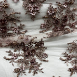 Beaded 3D Floral Lace Fabric - 3D Floral Beaded Embroidery, 50" Wide (1 Yard)