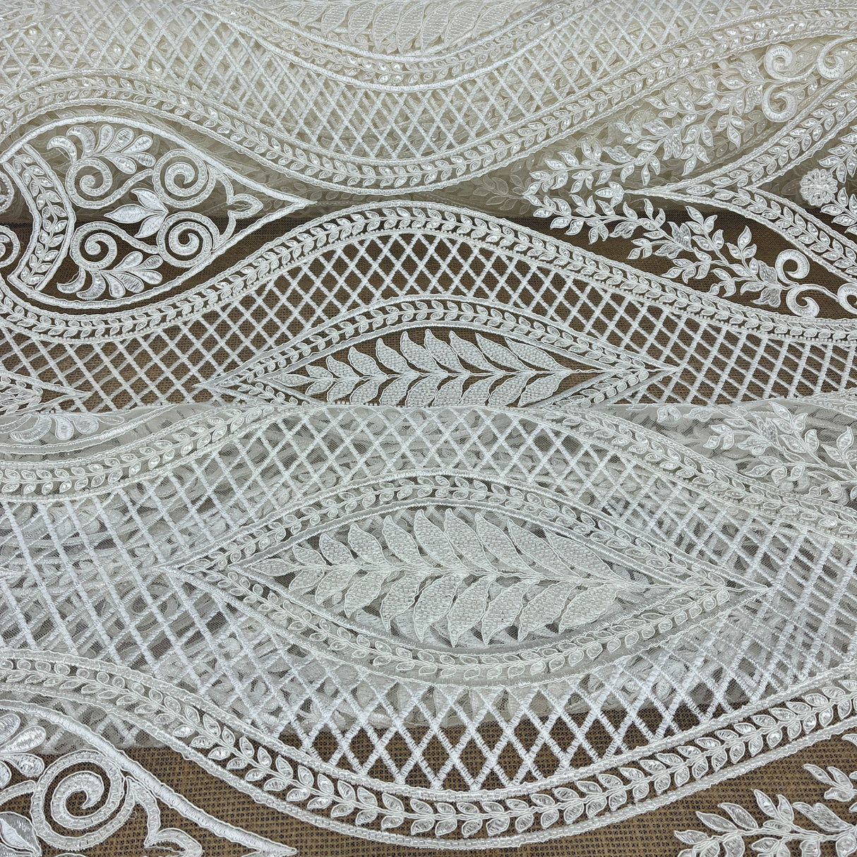 Beaded Corded Bridal Lace Dark Ivory