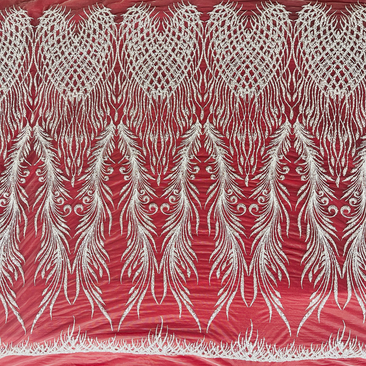 Beaded Lace Fabric on Polyester Net Mesh
