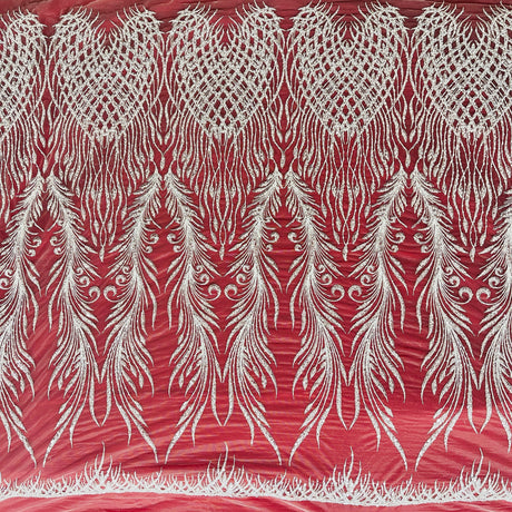 Beaded Lace Fabric on Polyester Net Mesh