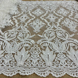 Beaded Corded Bridal Lace Fabric Dark Ivory 54" Wide