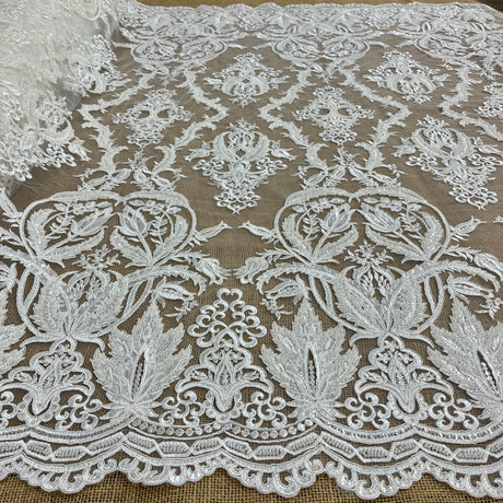 Beaded Corded Bridal Lace Dark Ivory