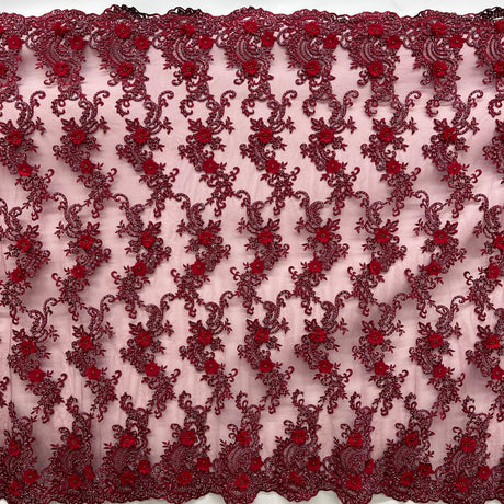 Beaded Floral Lace Fabric 3D Embroidered Net Mesh 52" Wide