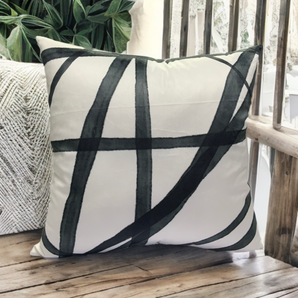 VIVA011 Polyester Velvet Pillow Fabric - White Abstract Pattern, 20" X 20" (1 Piece)
