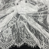 1 Yard Chantilly Embroidered Lace Fabric with Eyelash Scallop, 58" Wide French Alençon Lace for Bridal & Evening Dresses