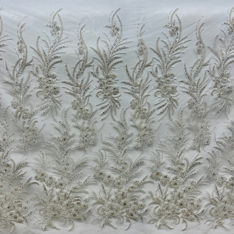 Beaded Lace Fabric on Polyester Net Mesh