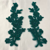 1 Pair Beaded & Corded Floral Lace Applique 10" x 2" Each Side