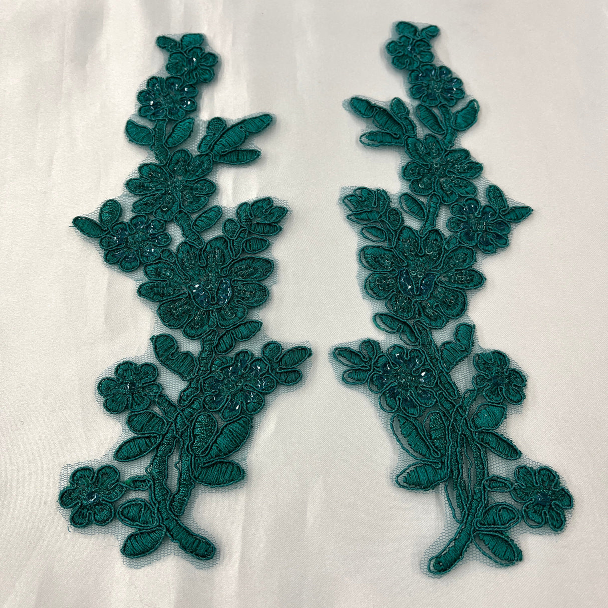 Beaded Corded Floral Lace Applique 100% Polyester Net Mesh