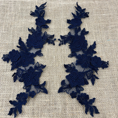 3D Floral Lace Applique Embroidered Polyester Fabric - 3D Floral Applique, 12" X 4" (1 Pair)