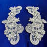 1 Pair 8.5" x 3.5" Each Side Beaded & Corded Floral Lace Applique 100% Polyester Organza