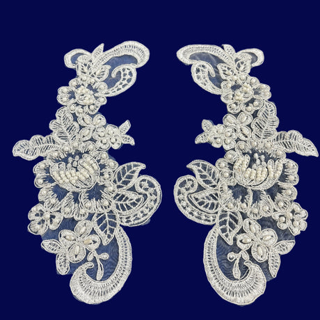 Beaded Corded Floral Lace Applique on Polyester Organza