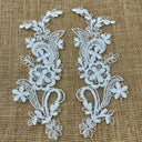 1 Pair Beaded & Corded Floral Lace Applique 9" x 2.5" Each Side