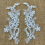 1 Pair Beaded & Corded Floral Lace Applique 9" x 2.5" Each Side
