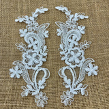 Beaded Corded Floral Lace Applique Pair