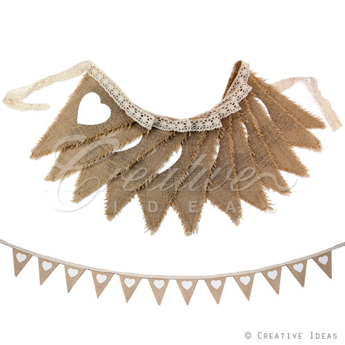 8Pcs Burlap Pennant Banner Hearts Small (Natural)