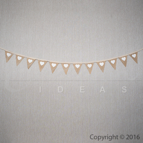 8Pcs Burlap Pennant Banner Hearts Small (Natural)