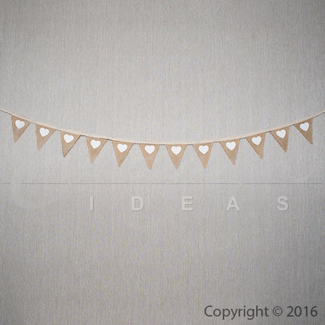 8Pcs Burlap Pennant Banner Hearts Small (Natural)