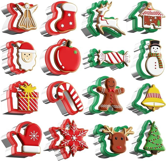 Christmas Cookie cutters Set 8 Pieces, Holiday Cookie Cutters with Comfort Grip, Stainless Steel Baking Cutters Christmas Shapes for Xmas, Gingerbread Man, Snowflakes, Christmas Tree, Santa, etc