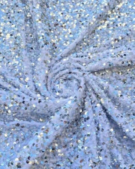 Stretch Sequin on Velvet Silver White