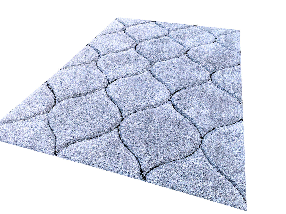 Touch Of Silver Shag Area Rug/Carpet 100 Percent Polyester Fabric - Plush Fluffy Shine 3D Geometric Design, Silver, 2" Pile Height (1 Piece)