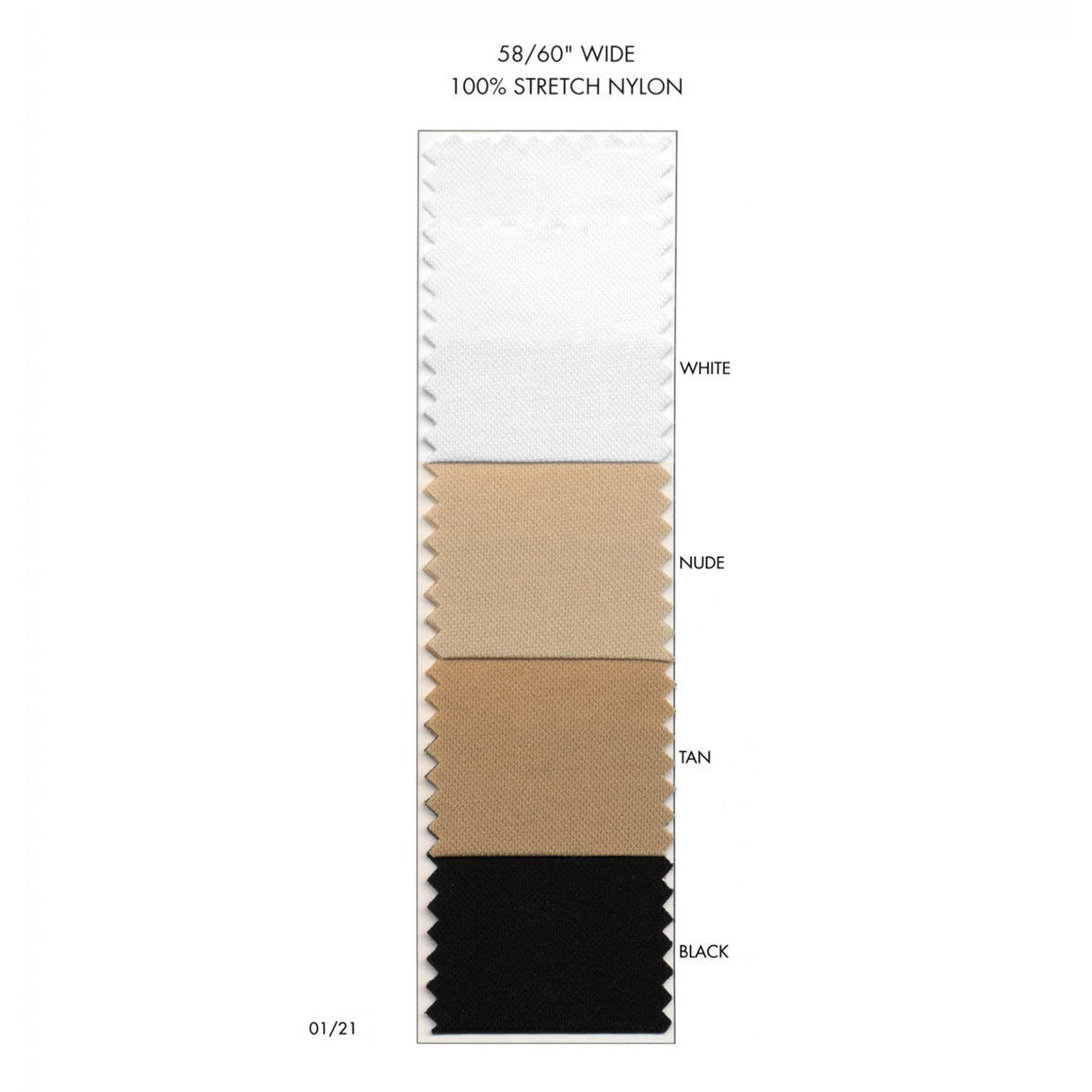 Stretch Lining Nylon Fabric - Black, Nude, Tan, White, 58/60" Width (1 Yard)