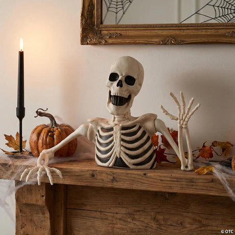 Groundbreaker Skeleton Halloween Decoration for Yard Display Setup, showing a detailed skeletal bone design