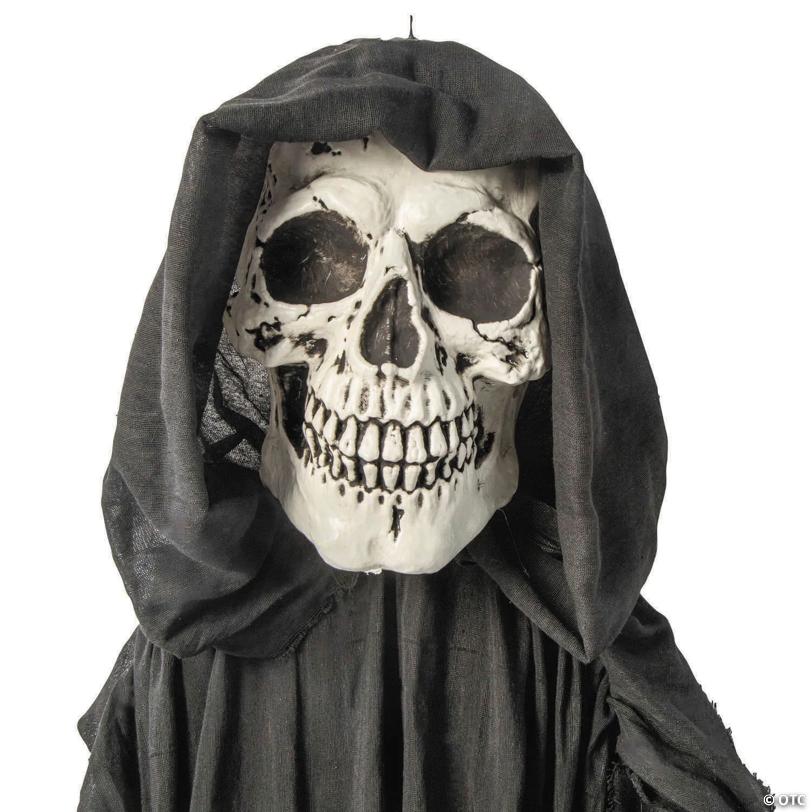 8 Ft. 2" Hanging Skeleton Reaper with Black Cloak Halloween Decoration