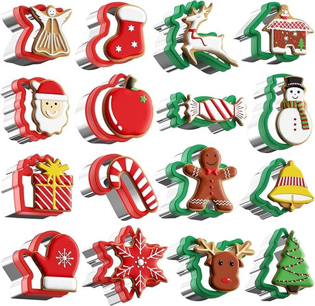 Christmas Cookie cutters Set 8 Pieces, Holiday Cookie Cutters with Comfort Grip, Stainless Steel Baking Cutters Christmas Shapes for Xmas, Gingerbread Man, Snowflakes, Christmas Tree, Santa, etc