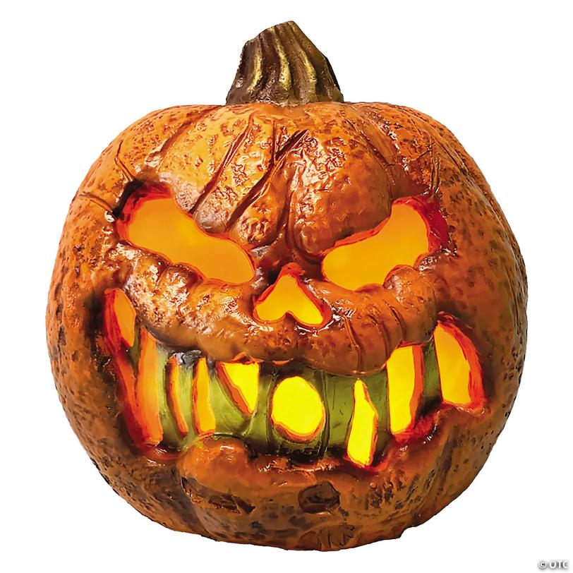 8" Rotten Flaming Pumpkin™ With Timer Halloween Decoration