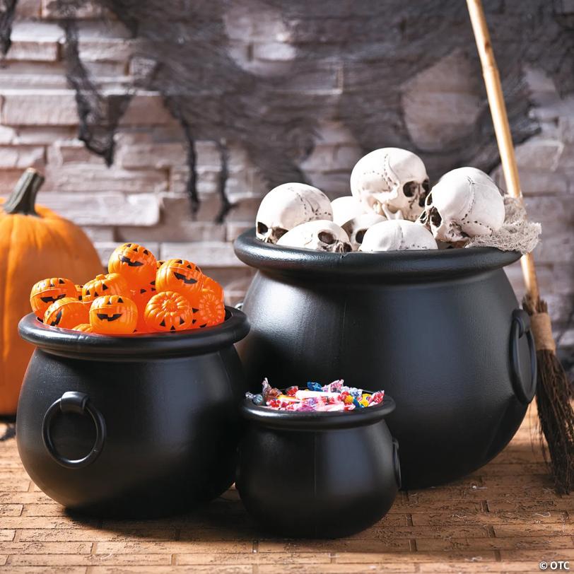 8" - 16" Black Cauldrons Plastic Halloween Decorations - 3 Pc.