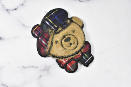 Embroidered Bear Patch Faux Fur Brown