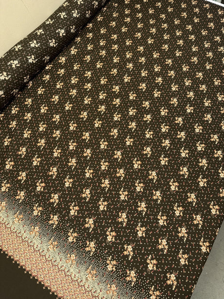 Printed Wool Blend Fabric Brown Green Floral