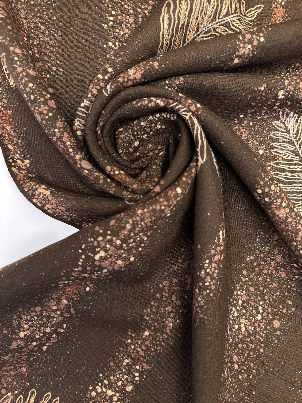 Wool Printed Brown Beige Fabric