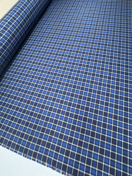 Cotton Tweed Checked Gray-Blue