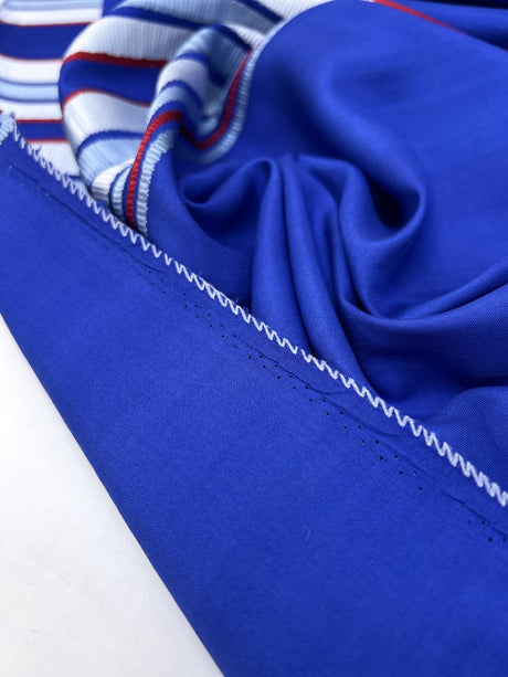 Silk Polyester Jacquard Stripes in Red Gray Blue