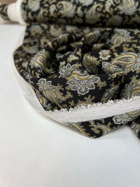 Polyester Crepe Paisley Print Brown Black