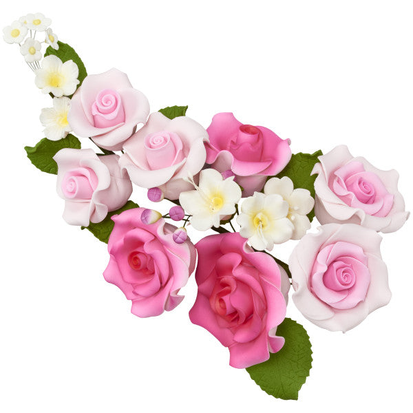 Pink Roses Large Flower Assortment Gum Paste Spray