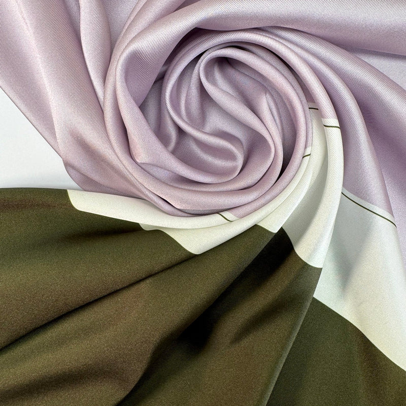 Polyester Twill Scarf Fabric Purple Green Print